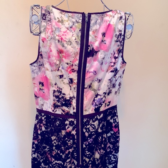 MAGGY LONDON Cocktail Dress Lace Detail Floral Print and Black Event Party Midi - Picture 5 of 9
